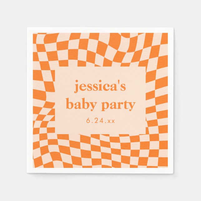 Guardanapo De Papel Retro Orange Abstract Checkerboard Baby Shower (Frente)