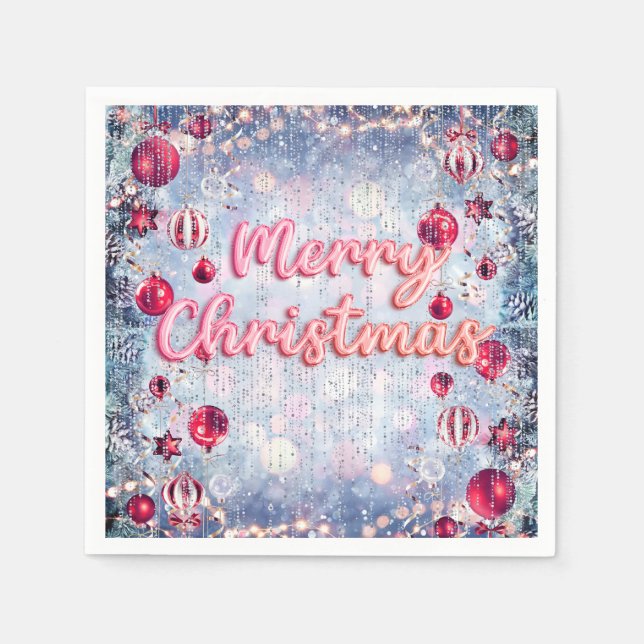 Guardanapo De Papel Retro Pink Merry Christmas Winter Wonderland (Frente)