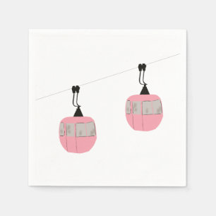 Guardanapo De Papel Retro Pink Ski Gondola Lift Skiers