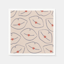 Guardanapo De Papel Retro Pop Art Lips & Heart Terracotta Red