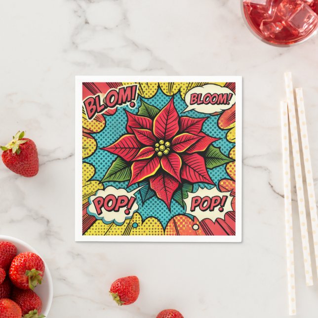 Guardanapo De Papel Retro Pop Art Poinsettia Comic Book Decoupage (Insitu)