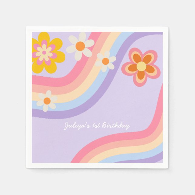 Guardanapo De Papel Retro Rainbow Birthday (Frente)