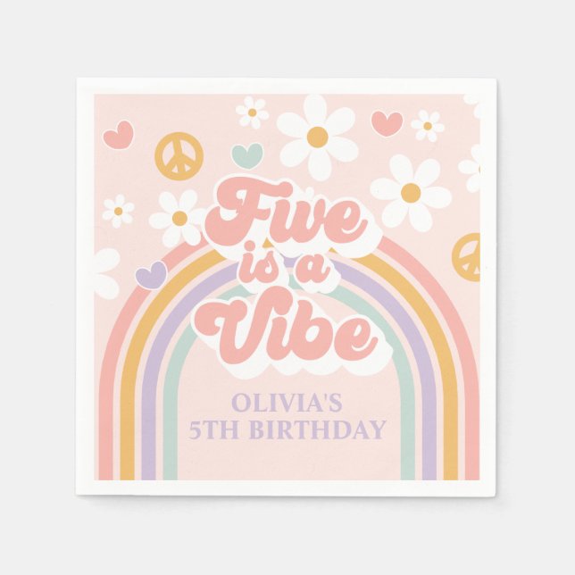 Guardanapo De Papel Retro Rainbow Five é um Clima 5º Aniversário (Frente)