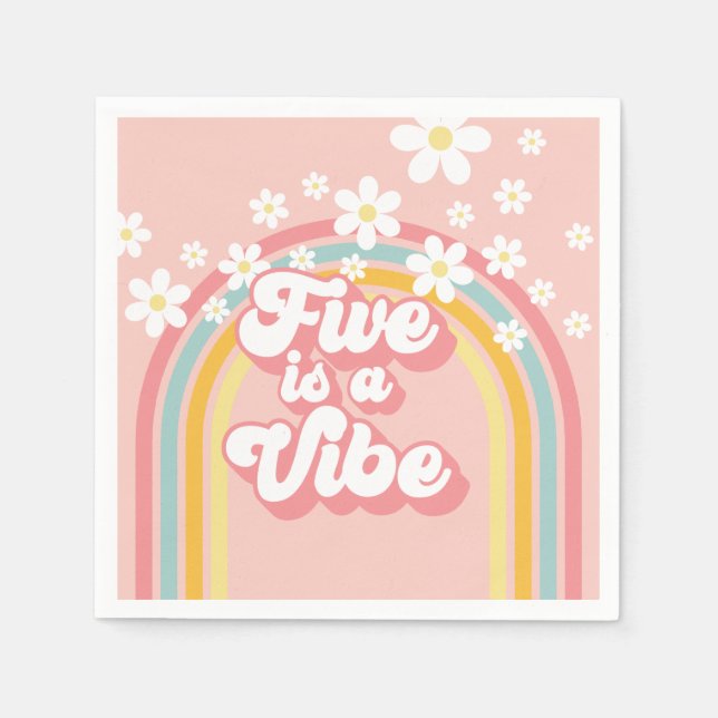 Guardanapo De Papel Retro Rainbow FIVE é uma Vibe Groovy 5º Aniversári (Frente)