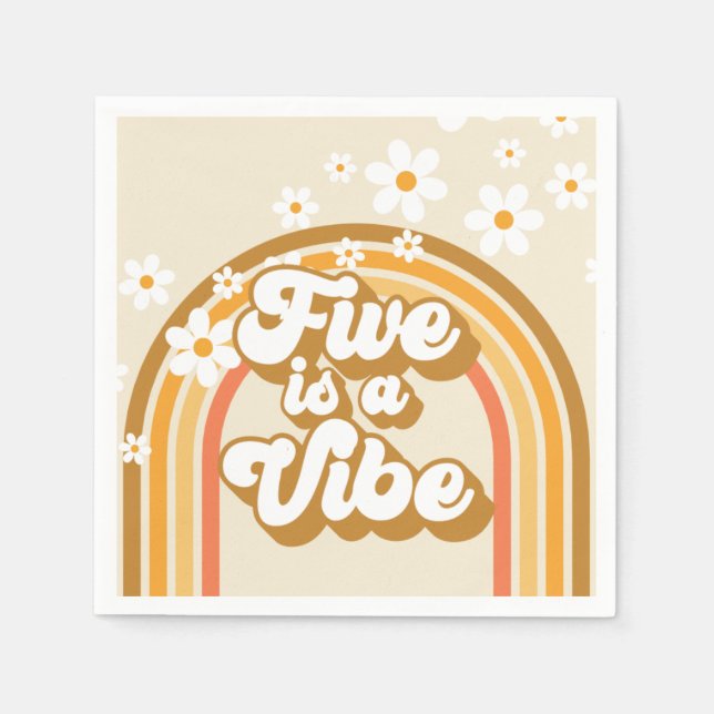 Guardanapo De Papel Retro Rainbow FIVE é uma Vibe Groovy 5º Aniversári (Frente)