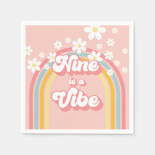 Guardanapo De Papel Retro Rainbow Nine é um Vibe Groovy 9º aniversário