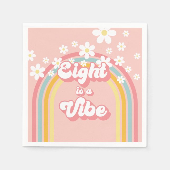 Guardanapo De Papel Retro Rainbow Oito é um Clima Groovy 8º Aniversári (Frente)