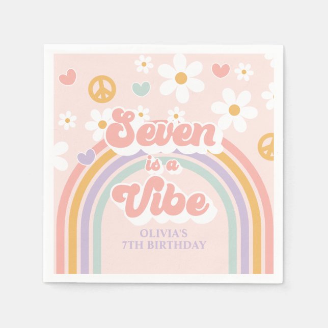 Guardanapo De Papel Retro Rainbow Seven é uma Vibração de 7º Aniversár (Frente)