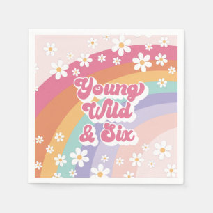 Guardanapo De Papel Retro Rainbow Young Wild e Six 6 Birthday