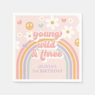 Guardanapo De Papel Retro Rainbow Young Wild Três aniversário de 3 ano