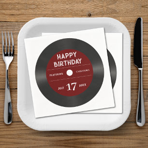 Guardanapo De Papel Retro Red Vinyl Record Black Happy Birday