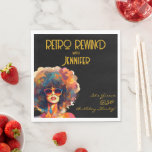 Guardanapo De Papel Retro Rewind 50th Birthday Shindig Party<br><div class="desc">Descubra nosso guardanapo do "Retro Rewind 50º aniversário Shindig Party", com uma ilustração impressionante e colorida da Retro Afro-Mulher. Este guardanapo maravilhosamente desenhado traz um talento nostálgico para a sua comemoração de marco, acrescentando elegância e talento à sua configuração de mesa. Personalize-o com um título e nome personalizáveis para tornar...</div>