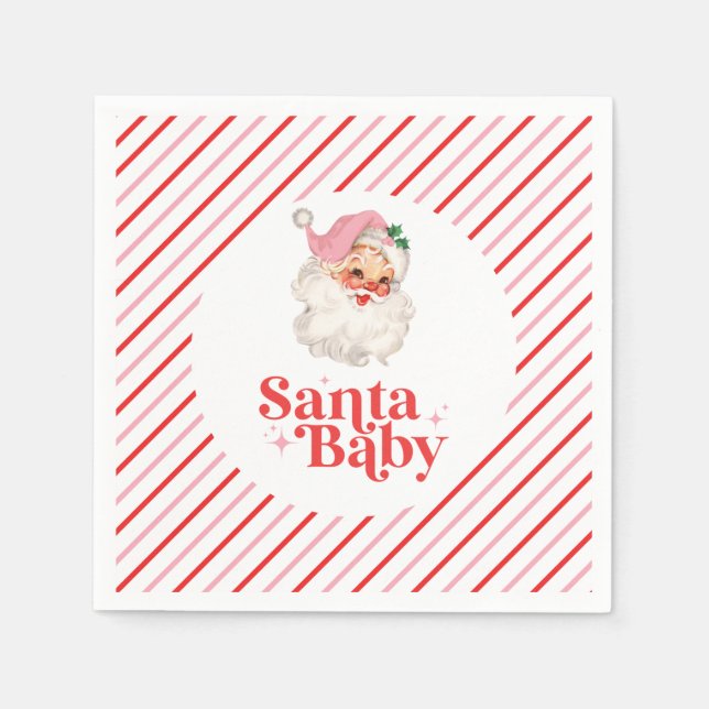 Guardanapo De Papel Retro Rosa Santa Bebê chá de bebê de Natal (Frente)