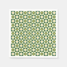 Guardanapo De Papel Retro Sage Green and Cream Daisy Checkerboard 