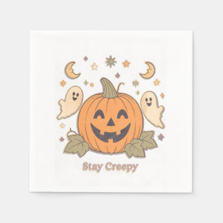Guardanapo De Papel Retro Stay Creepy Pumpkin & Cute Ghosts Halloween