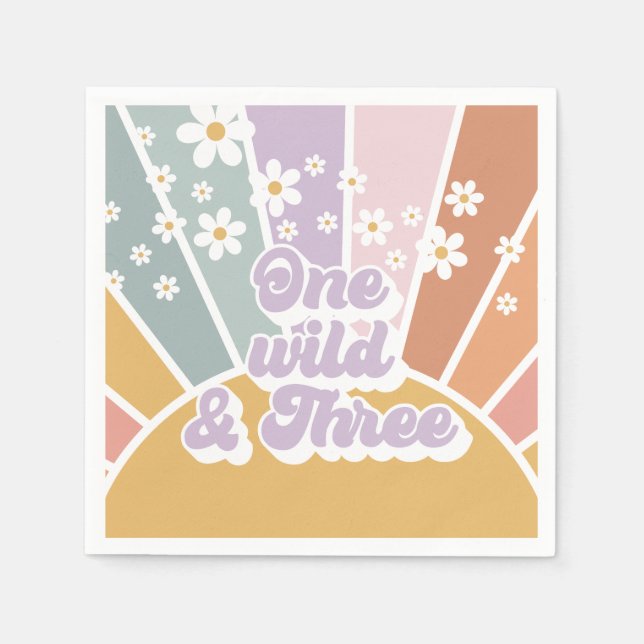 Guardanapo De Papel Retro Sunshine Chuva de Cores Daisy Um Selvagem e  (Frente)