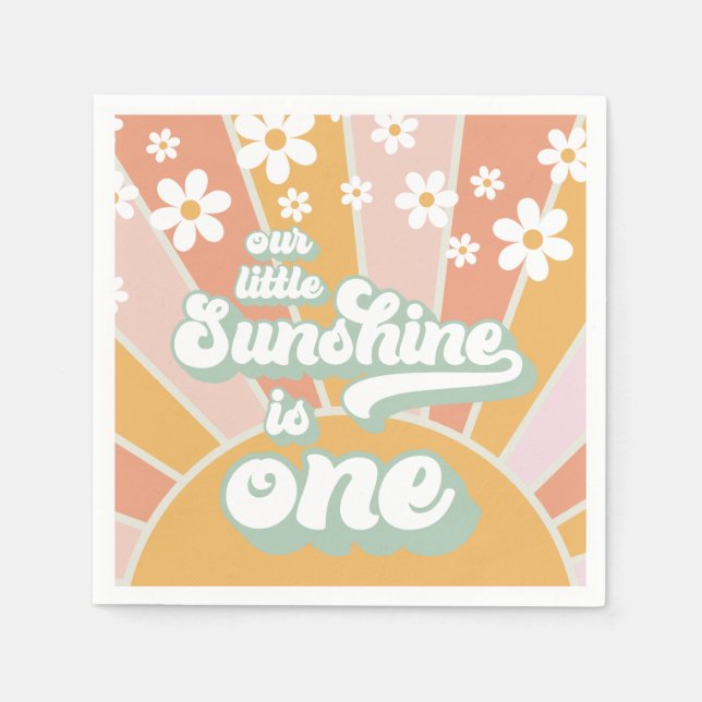 Guardanapo De Papel Retro Sunshine margarida boho floral primeiro aniv (Frente)