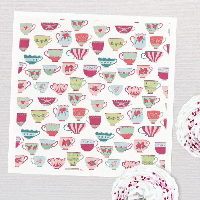 Guardanapo De Papel Retro Tea Party Modern Pastel (Modern retro teacup tea party paper napkins)