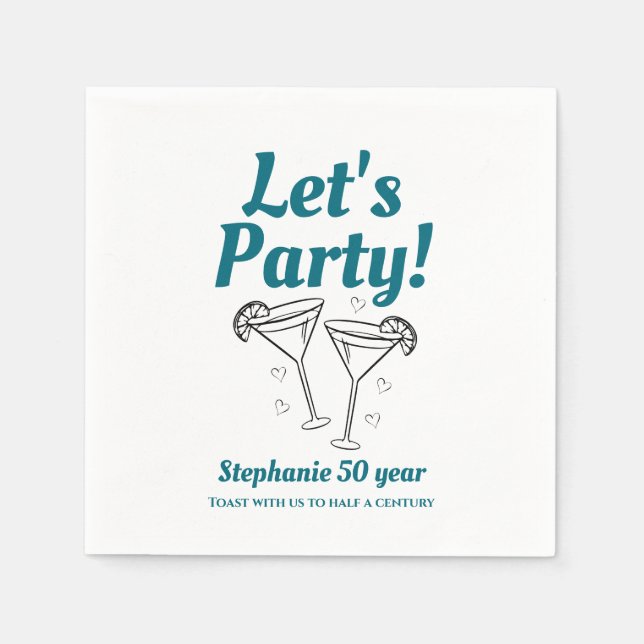 Guardanapo De Papel Retro Teal Cocktail Woman's 50th Birthday Party (Frente)