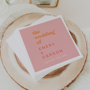 Guardanapo De Papel Retro Verão Casamento rosa e laranja
