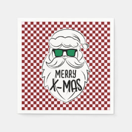 Guardanapo De Papel Retro Vermelho Rosa Xadrez Papai Noel Natal