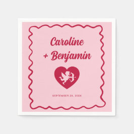 Guardanapo De Papel Retro Wavy Frame Red Pink Cupid Heart Wedding