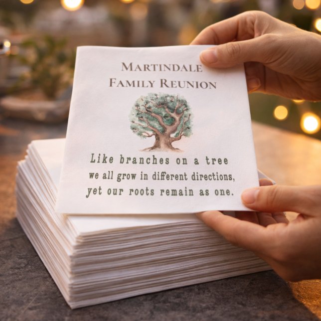 Guardanapo De Papel Reunião de Árvore Familiar Personalizada (Elegant family reunion napkins with sweet quote and custom family tree design for lasting memories!!)