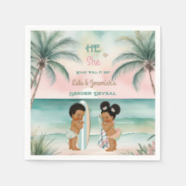 Guardanapo De Papel Revelação do Sexo do Bebê na Praia Tropical Rosa B