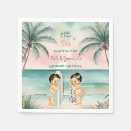Guardanapo De Papel Revelação do Sexo do Bebê na Praia Tropical Rosa B
