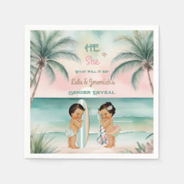 Guardanapo De Papel Revelação do Sexo do Bebê na Praia Tropical Rosa B