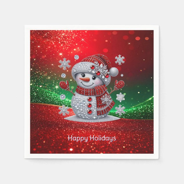 Guardanapo De Papel Rhinestones Snowman Holiday Napkin (Frente)