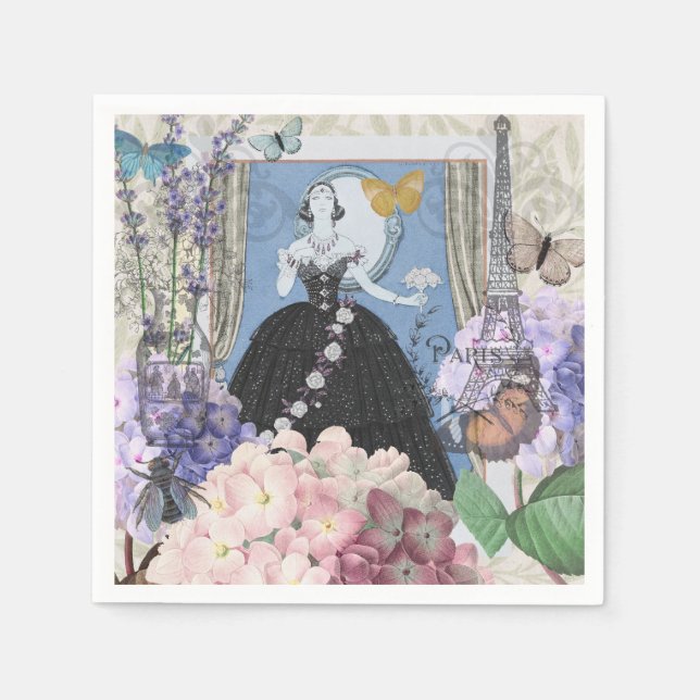 Guardanapo De Papel Rico Floral da Mulher Elegante Azul (Frente)