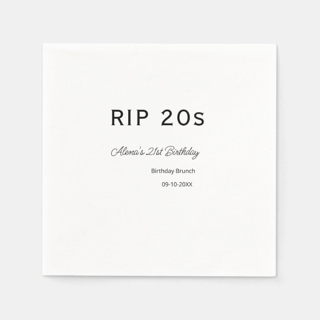 Guardanapo De Papel RIP 20s aniversário de 21 anos simples data mínima (Frente)