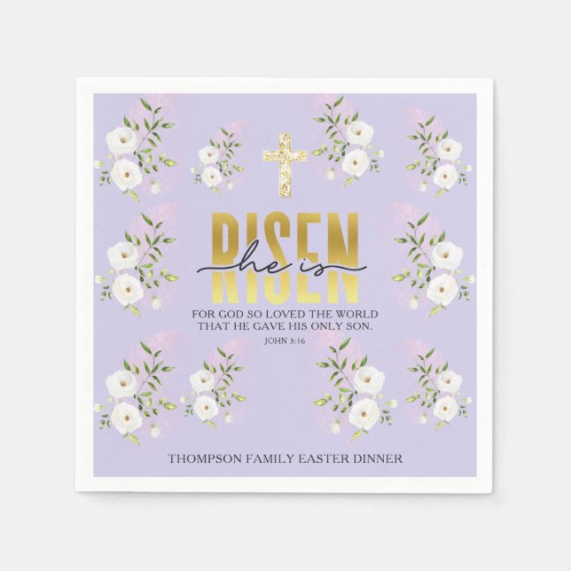 Guardanapo De Papel Risen Religião Cristã Cita Páscoa Lavanda (Frente)
