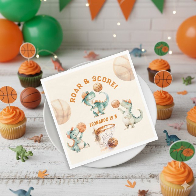 Guardanapo De Papel Roar & Score Basketball Dino Boy Birthday (Criador carregado)