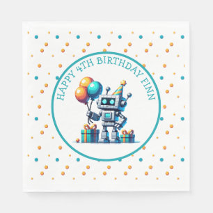 Guardanapo De Papel Robô de Arte Pixel em Laranja e Teal Aniversário