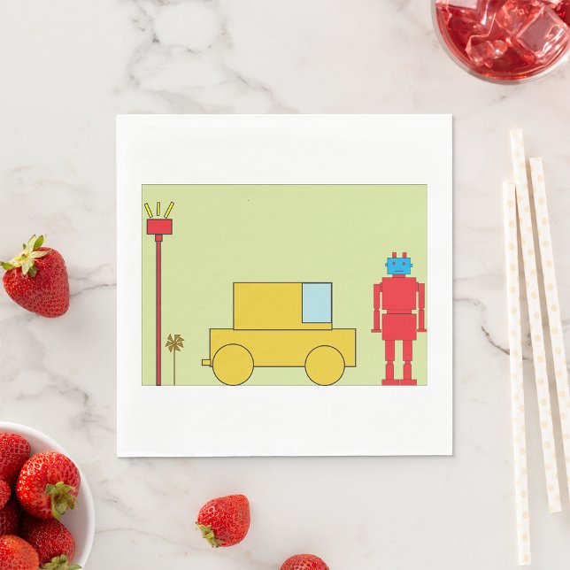Guardanapo De Papel Robô Geométrico Retro e Carro Amarelo (Criador carregado)