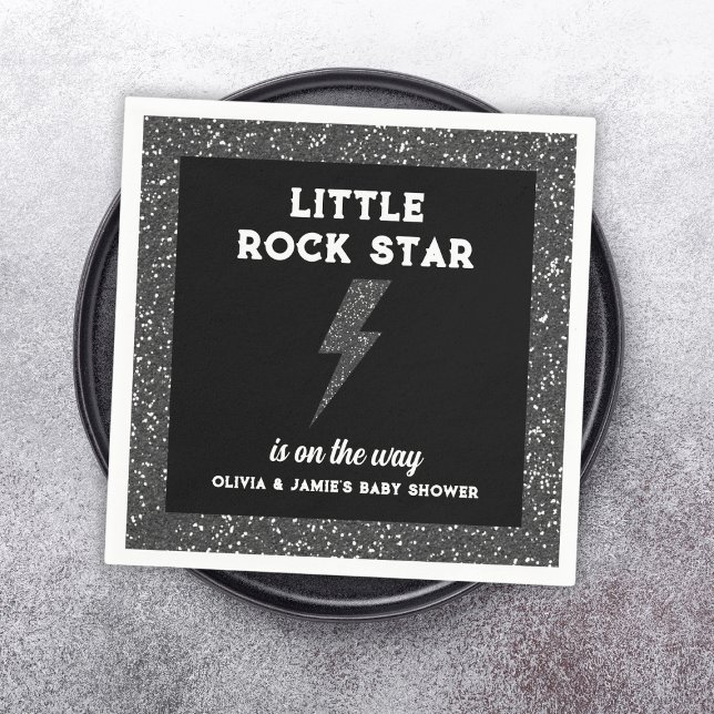 Guardanapo De Papel Rock Black Rock And Roll Chá de fraldas (little rock star baby shower napkins black glitter flash rock and roll)