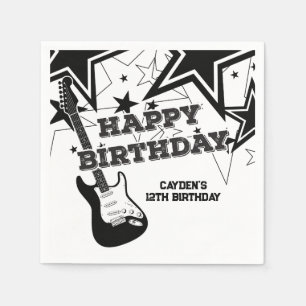 Guardanapo De Papel Rock Star Aniversário Guitarra Black White Stars