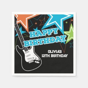 Guardanapo De Papel Rock Star Aniversário Guitarra Stars Blue Orange