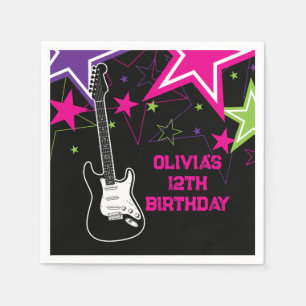 Guardanapo De Papel Rock Star Guitarra de Aniversário Estrelas Rosa Pú