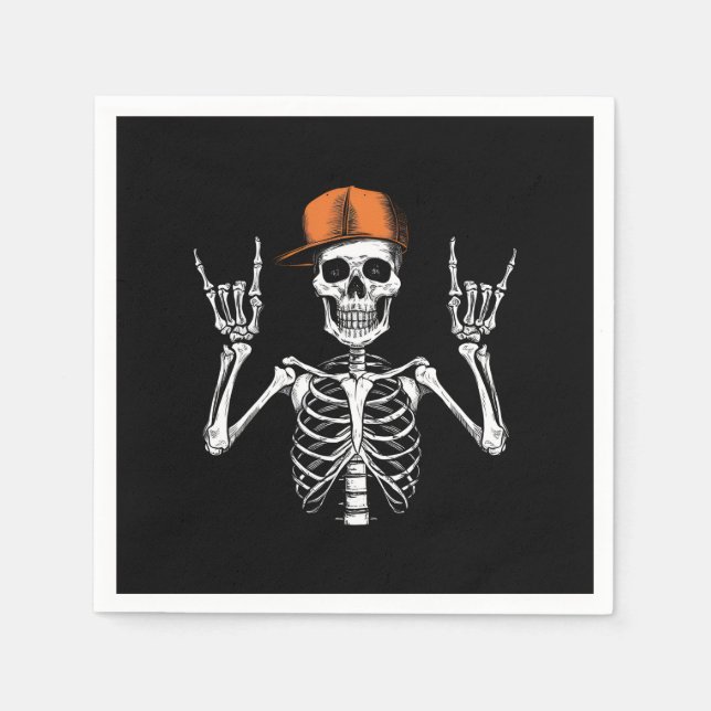Guardanapo De Papel Rocker Skeleton Boné Skater Legal Halloween Punk (Frente)