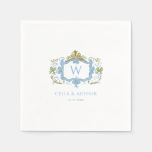 Guardanapo De Papel Rococo Azul Crista Monograma Casamento