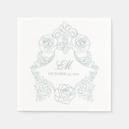 Guardanapo De Papel Rococo Crest Monograma Dusty Blue WedLogo