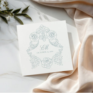 Guardanapo De Papel Rococo Crest Monograma Dusty Blue WedLogo