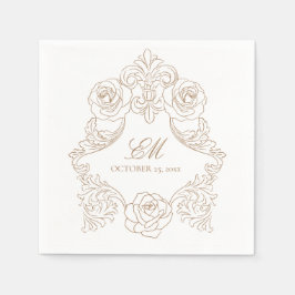 Guardanapo De Papel Rococo Crest Monograma Ouro Brown WedLogo