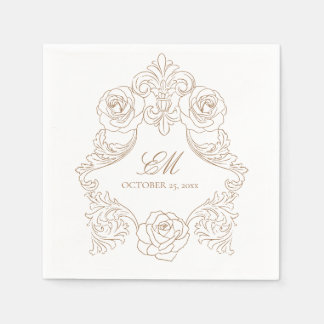 Guardanapo De Papel Rococo Crest Monograma Ouro Brown WedLogo