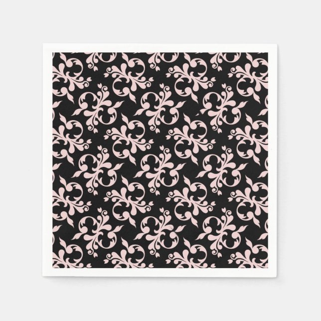 Guardanapo De Papel Rococo Pink Black Ornament Patternos Napkins (Frente)