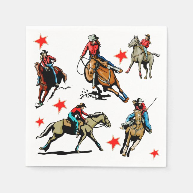 Guardanapo De Papel Rodeio Ocidental Cowgirl Em Cavalos (Frente)