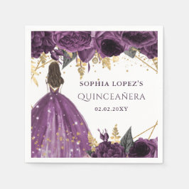 Guardanapo De Papel Rojão Princesa Floral Dourado Roxo Quinceanera 